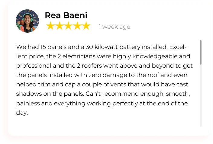 Rea Baeni — supplied five-star Google review